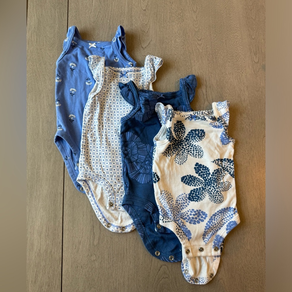 Carters 3m blue and white tank top onsies 5-pack